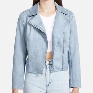 BB Dakota Faux Suede Moto Jacket Women M Blue Biker Edgy Cool-Girl Street Style